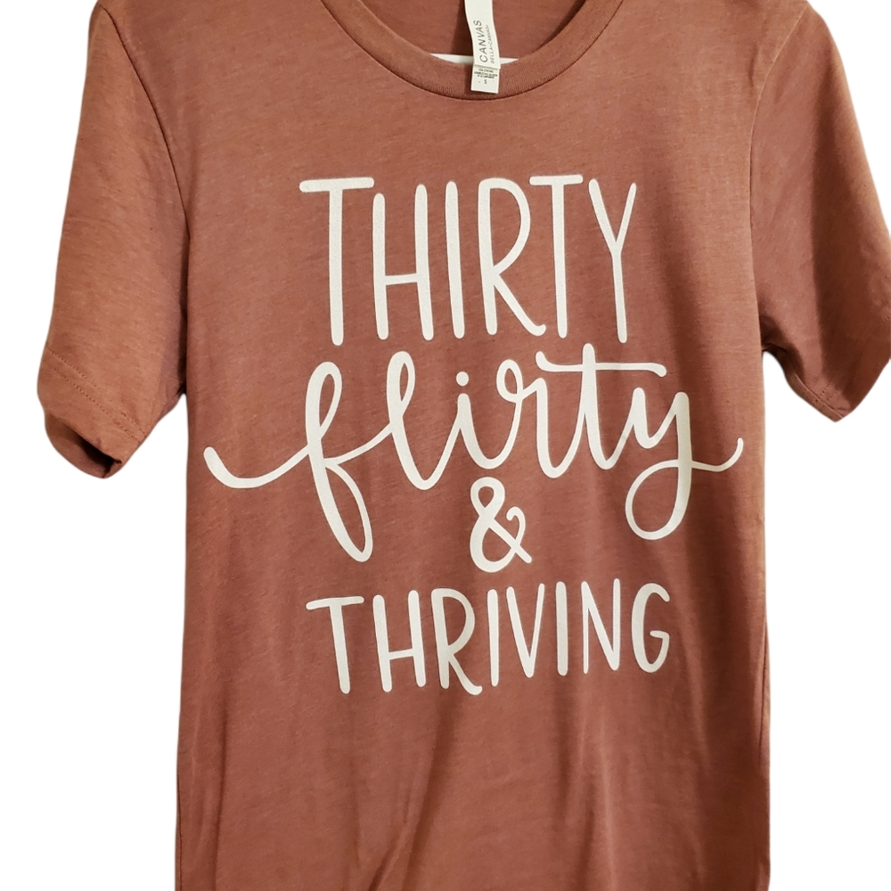 Thirty Flirty & Thriving Tee in Muave by Bella+ Canvas in Size S